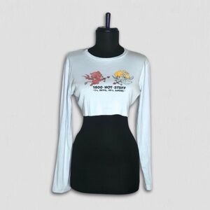 New Girl Order Cropped Long Sleeve T-Shirt Graphic Print Design Baby Blue sz 10